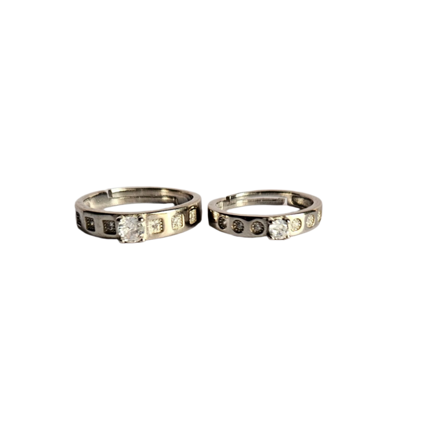 Drake Solitaire adjustable Silver Couple Ring