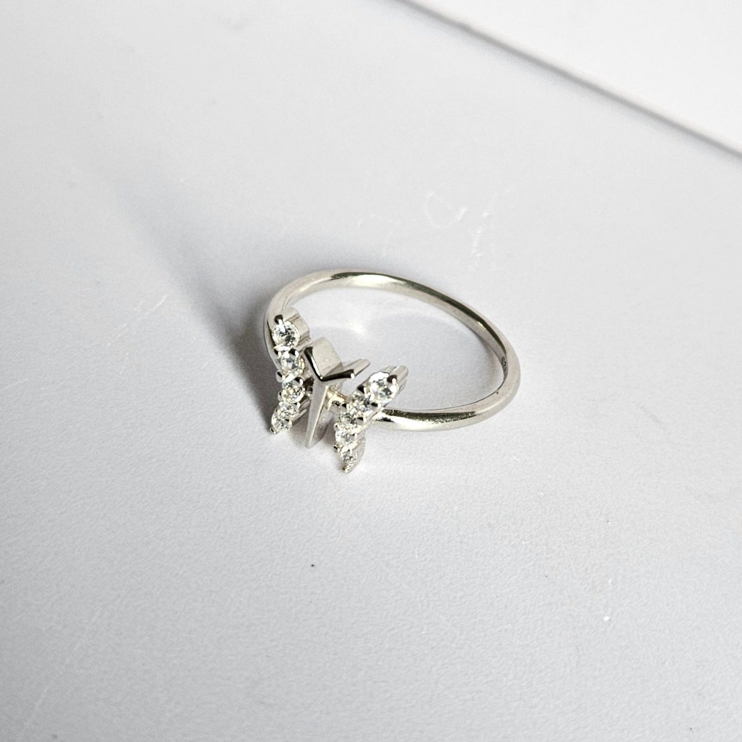 Sparkly Butterfly Silver Ring