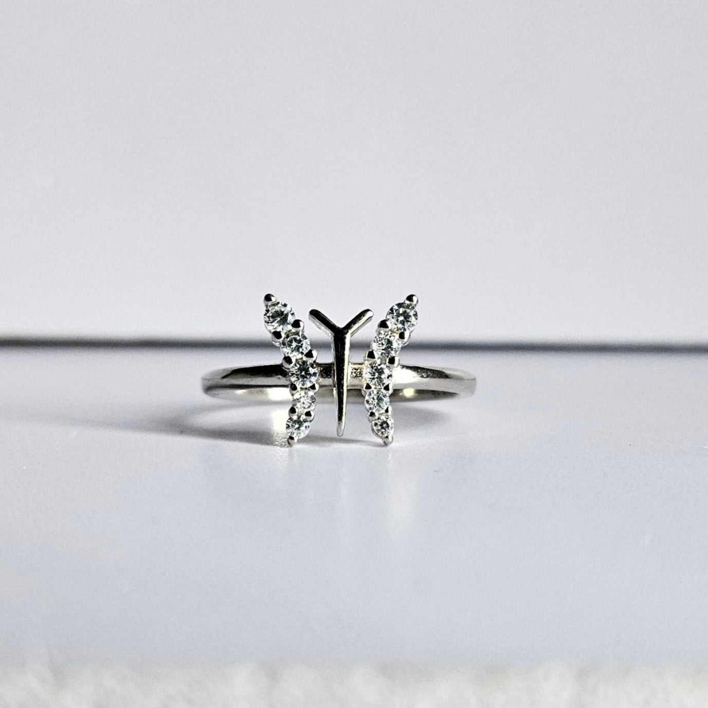 Sparkly Butterfly Silver Ring