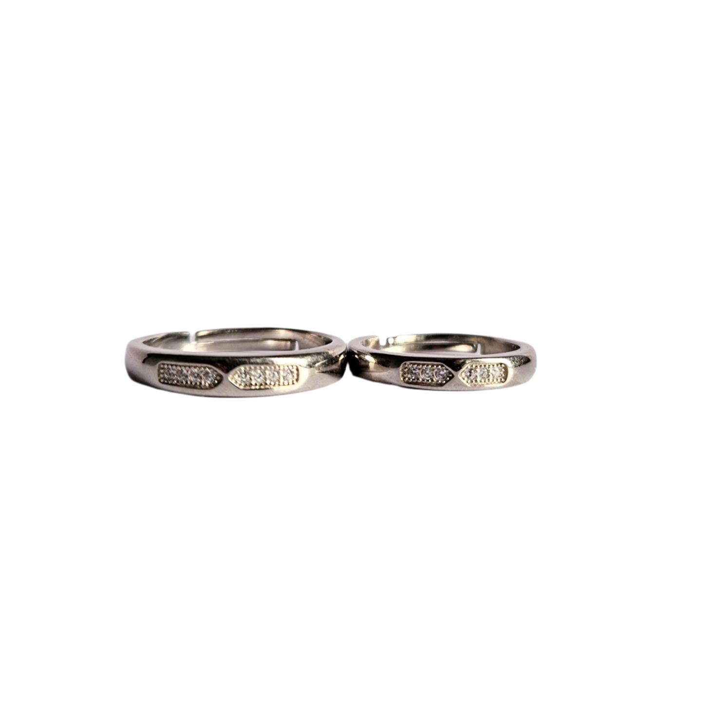 Hex small stone band adjustable Silver Couple Ring