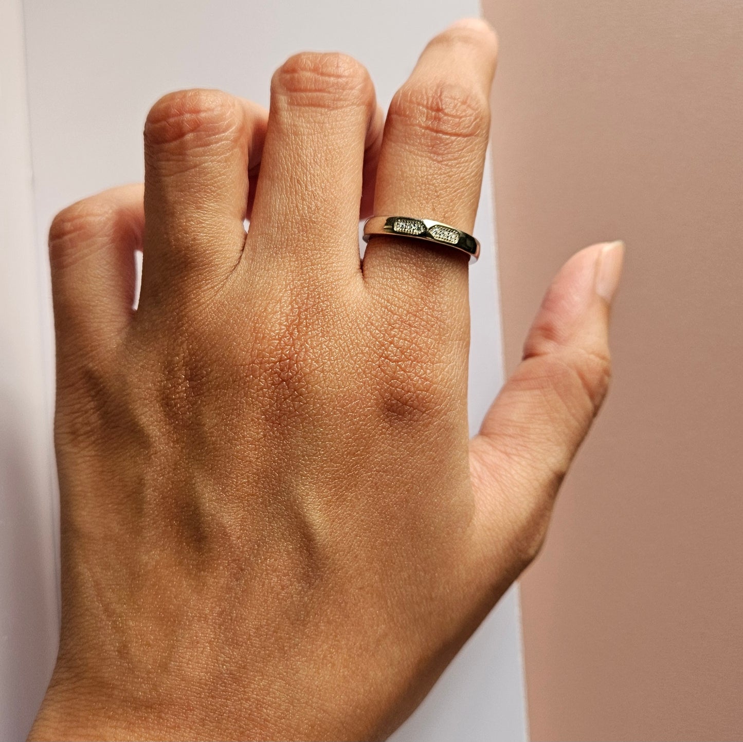 Hex small stone band adjustable Silver Couple Ring