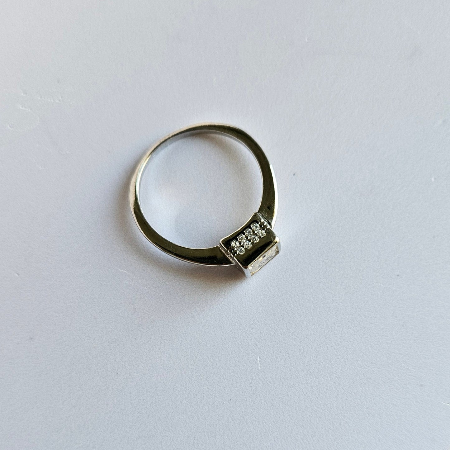 Square Cut Solitaire Silver Ring