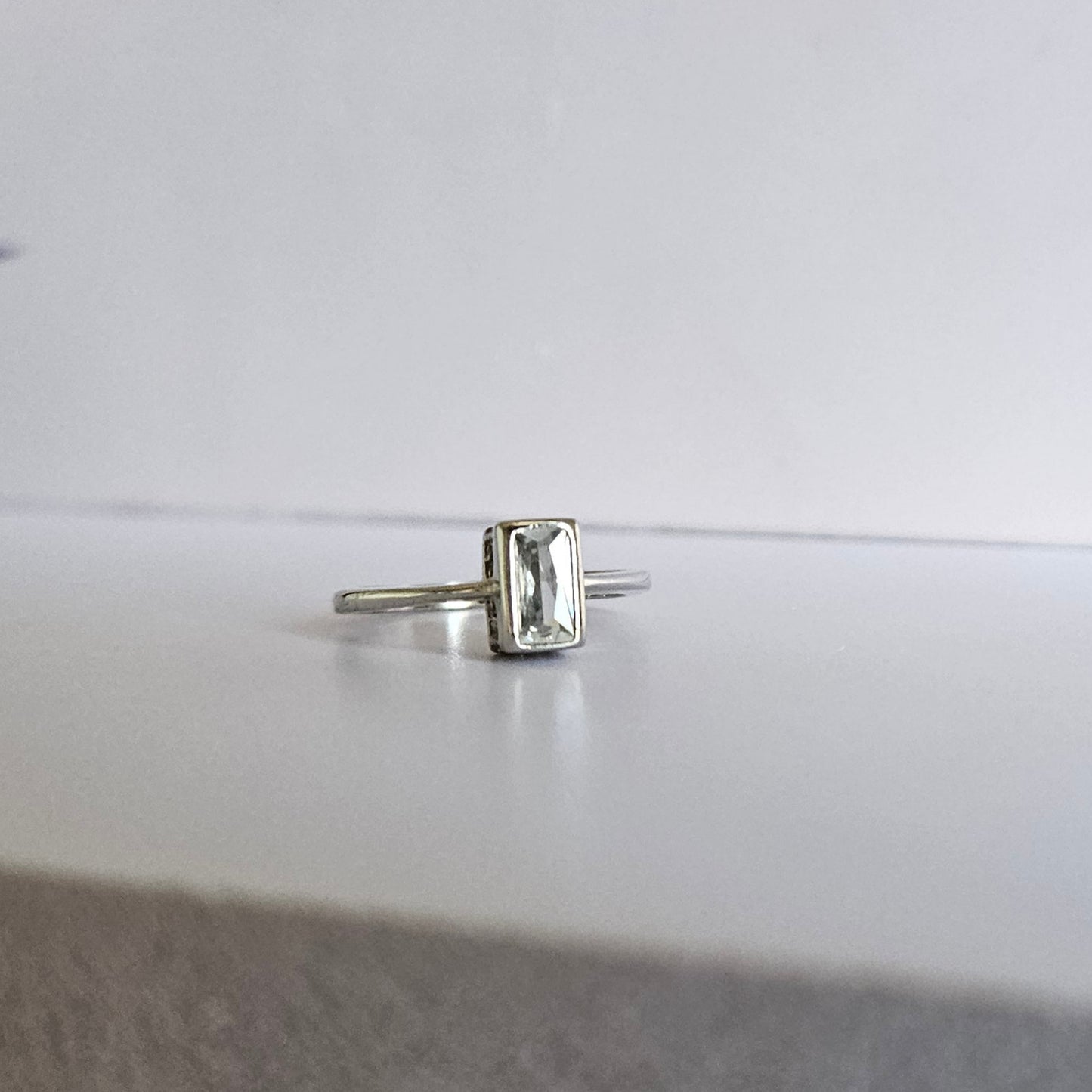 Emerald Cut Solitaire Silver Ring