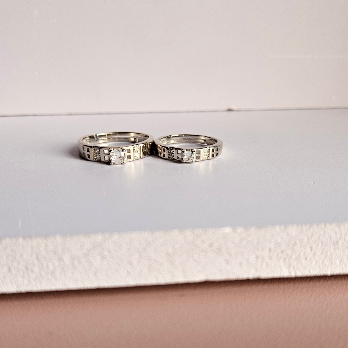 Marcus Solitaire adjustable Silver Couple Ring