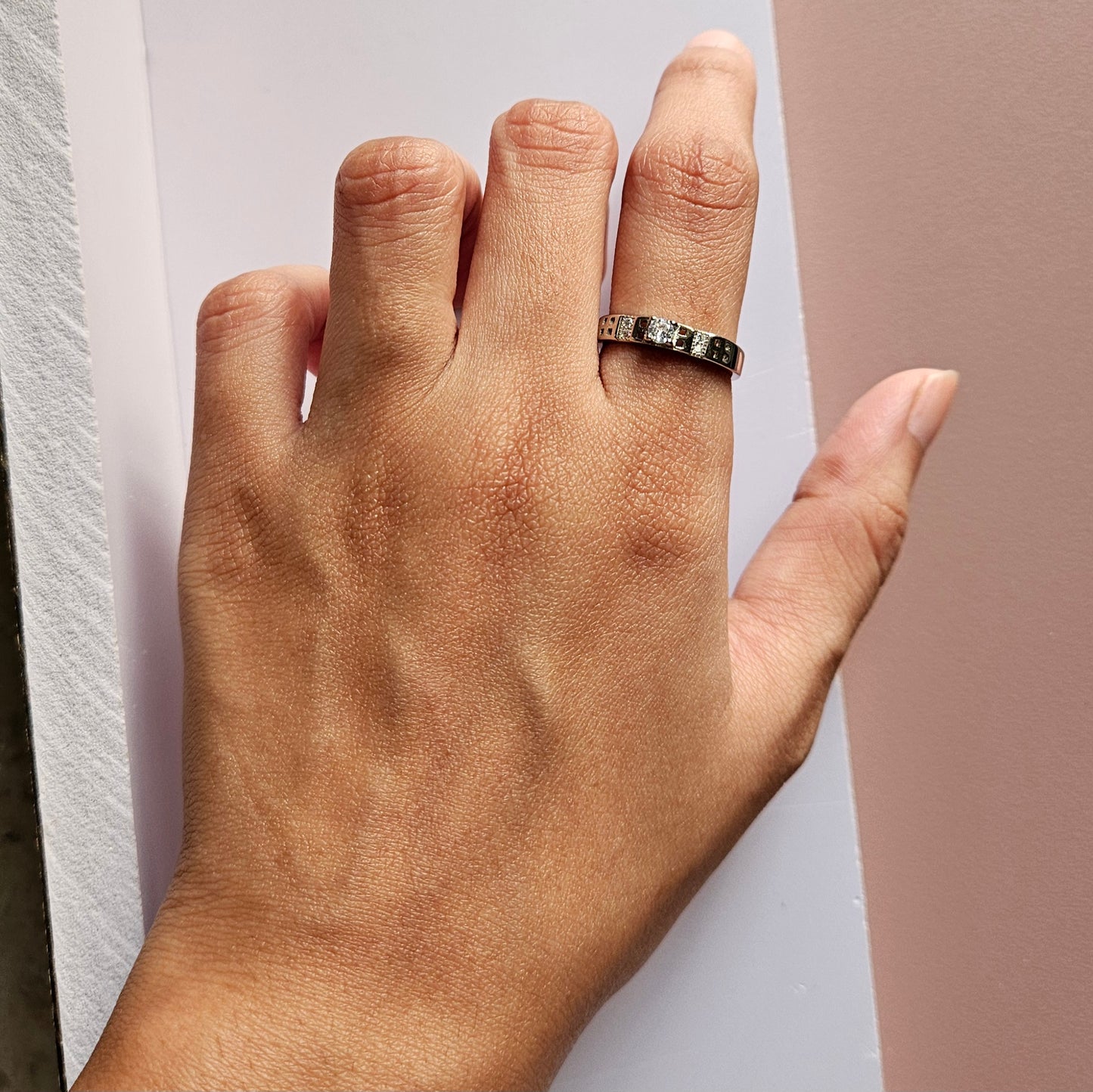 Marcus Solitaire adjustable Silver Couple Ring