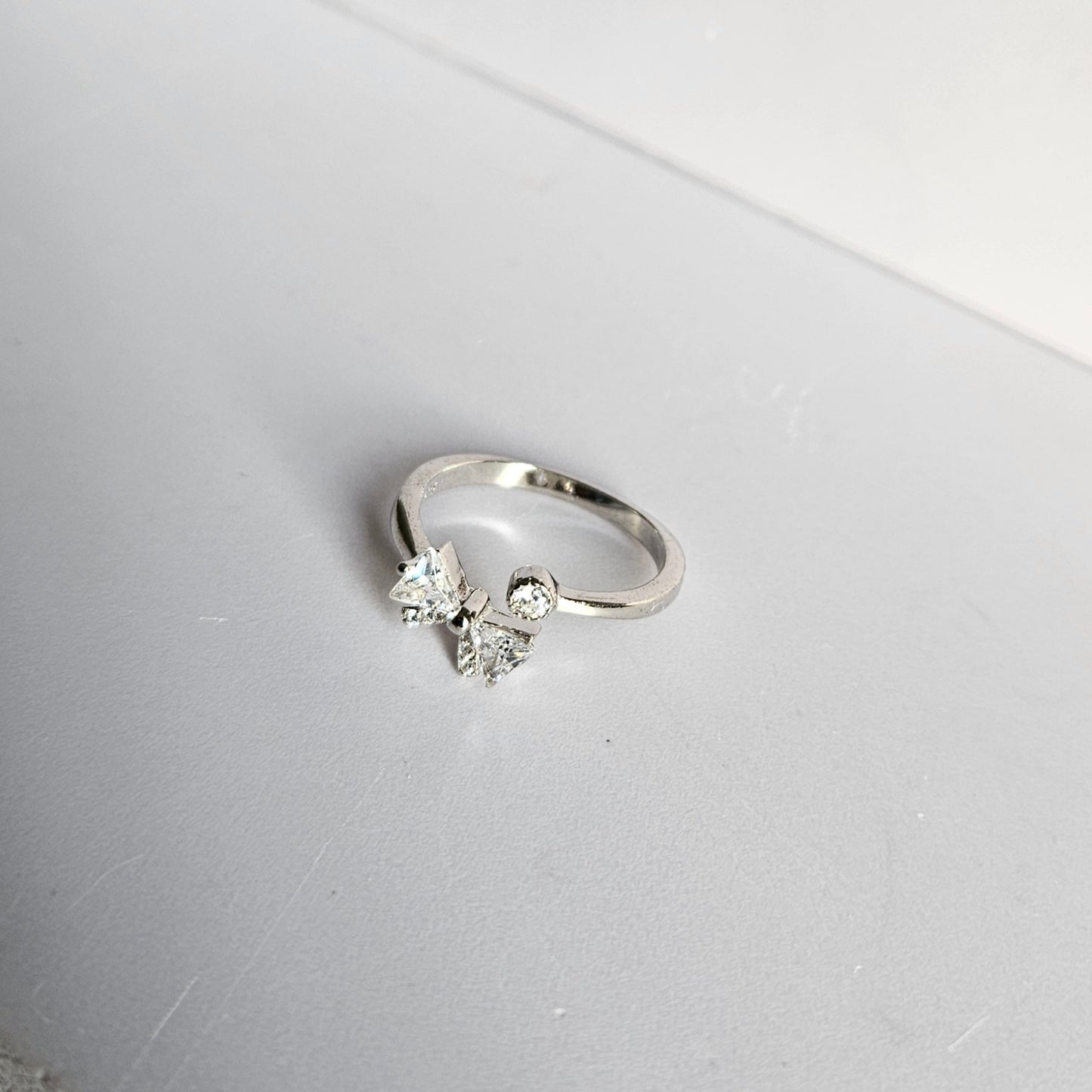 Sparkly Bow Silver Ring