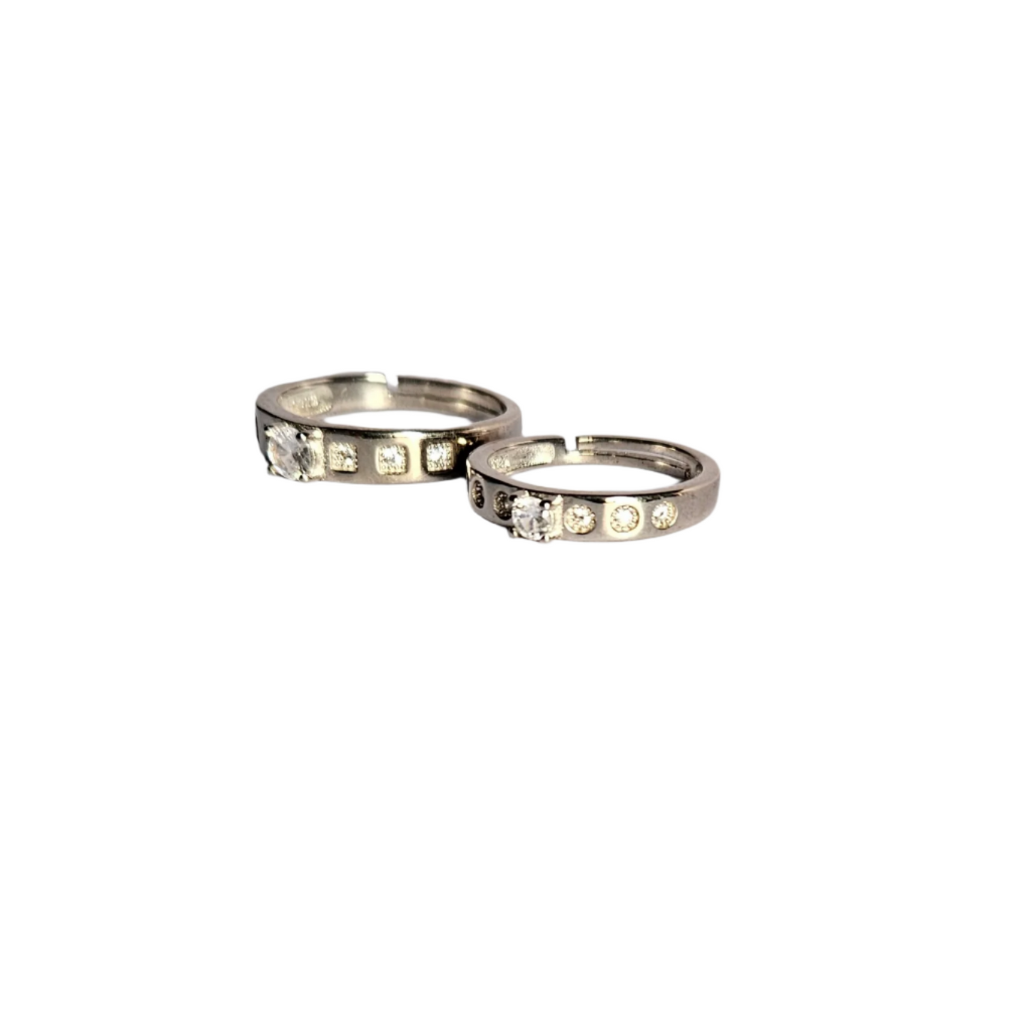 Drake Solitaire adjustable Silver Couple Ring