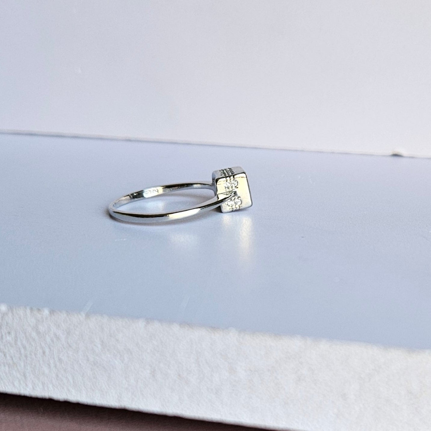 Square Cut Solitaire Silver Ring
