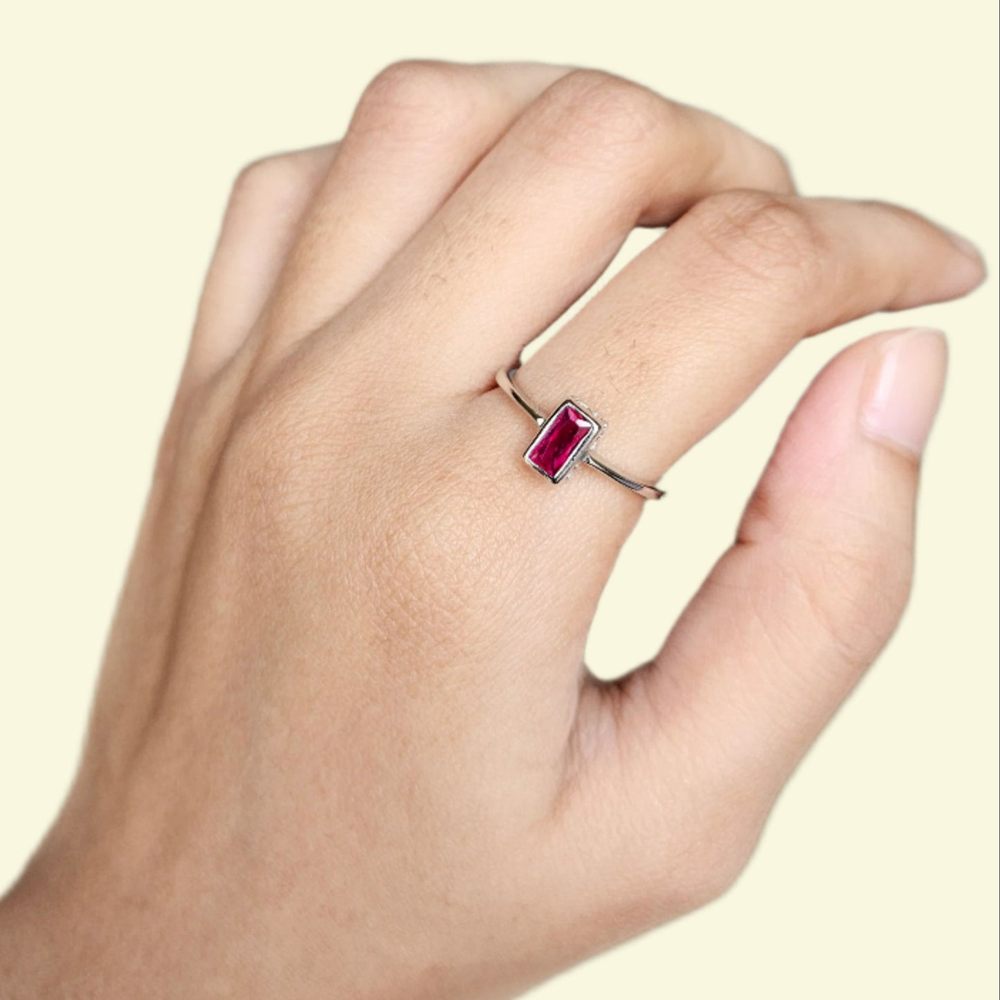 Emerald Cut Solitaire Silver Ring