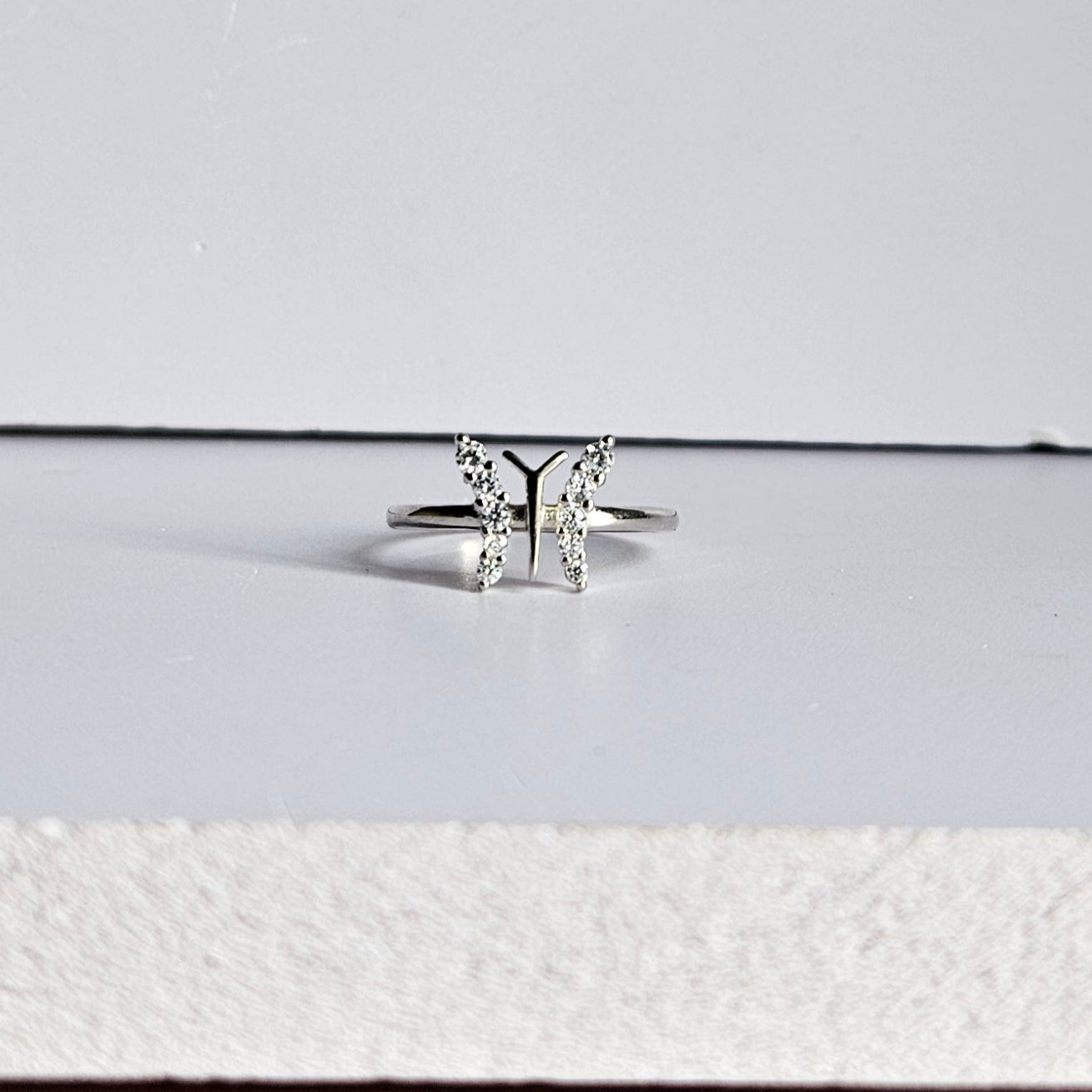 Sparkly Butterfly Silver Ring