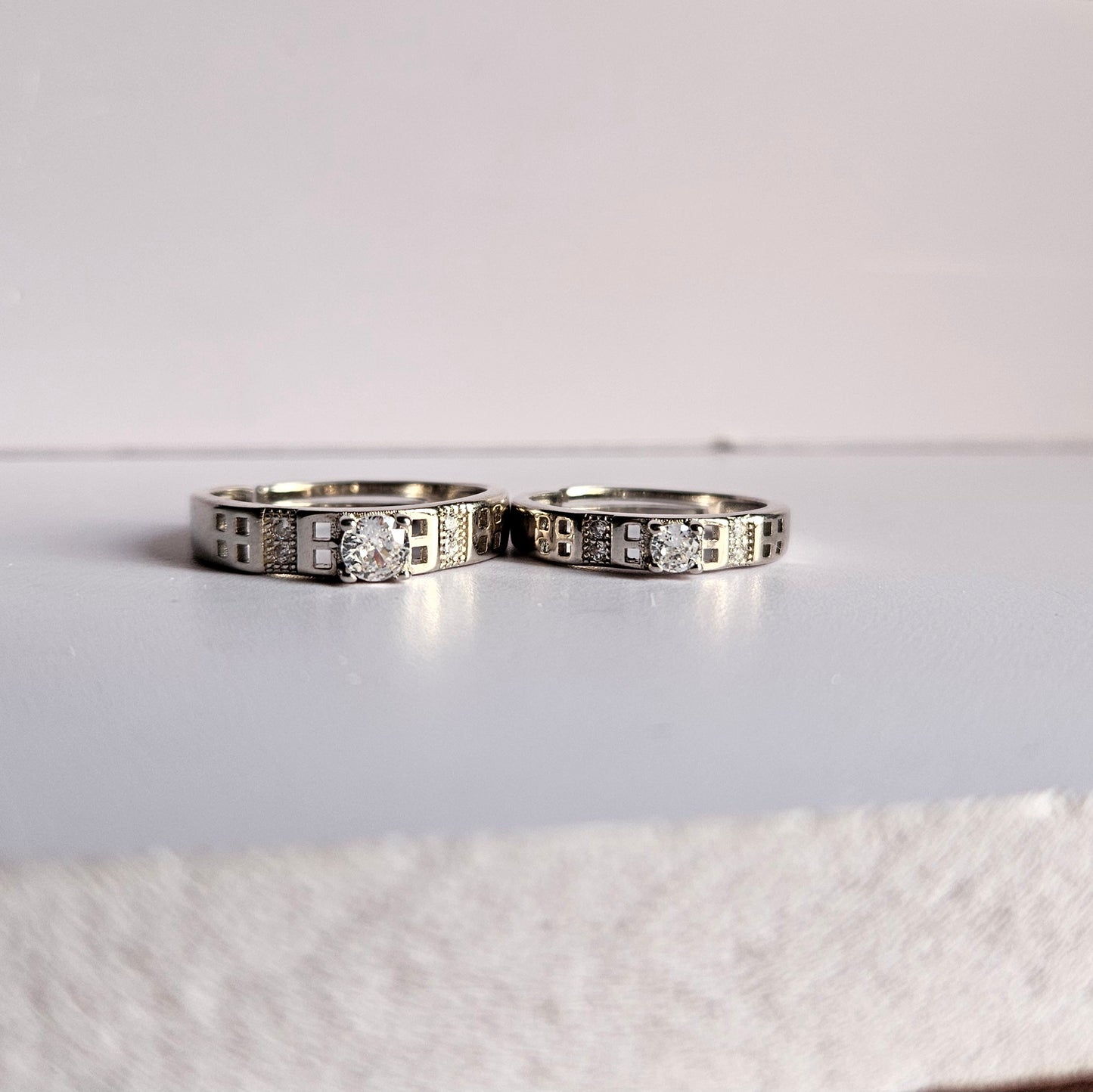 Marcus Solitaire adjustable Silver Couple Ring