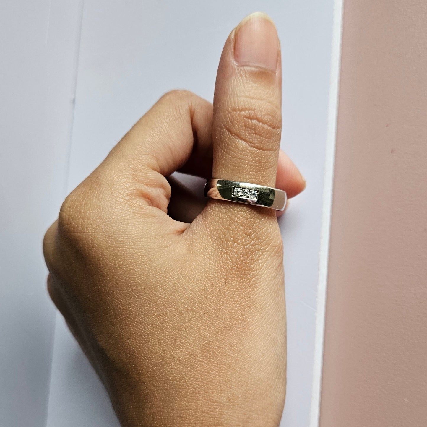 Plain band with triple stone Silver Ring