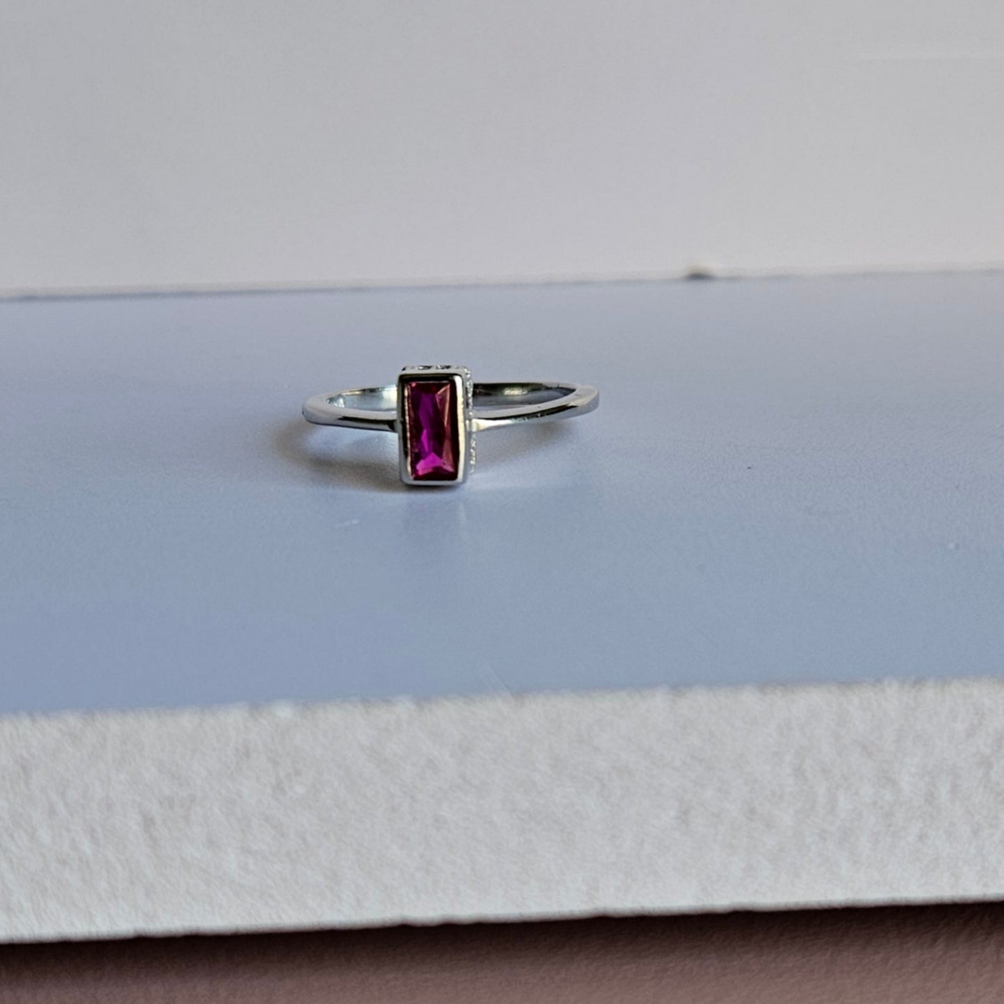Emerald Cut Solitaire Silver Ring