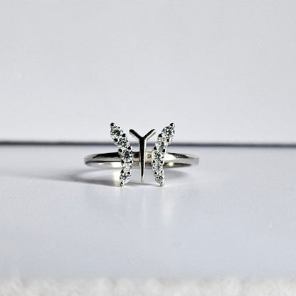 Sparkly Butterfly Silver Ring