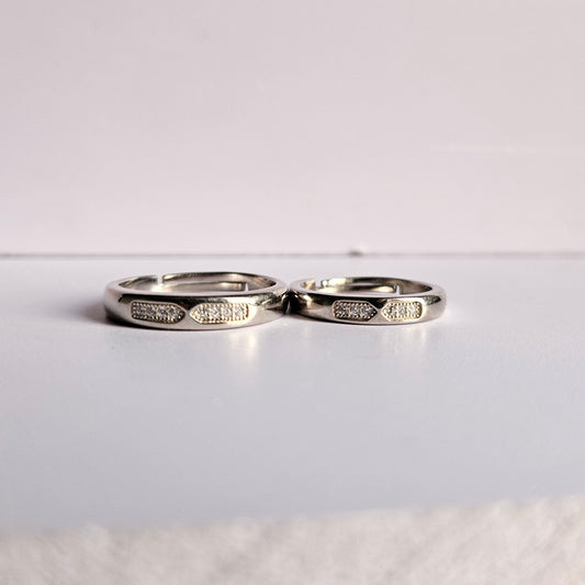 Hex small stone band adjustable Silver Couple Ring