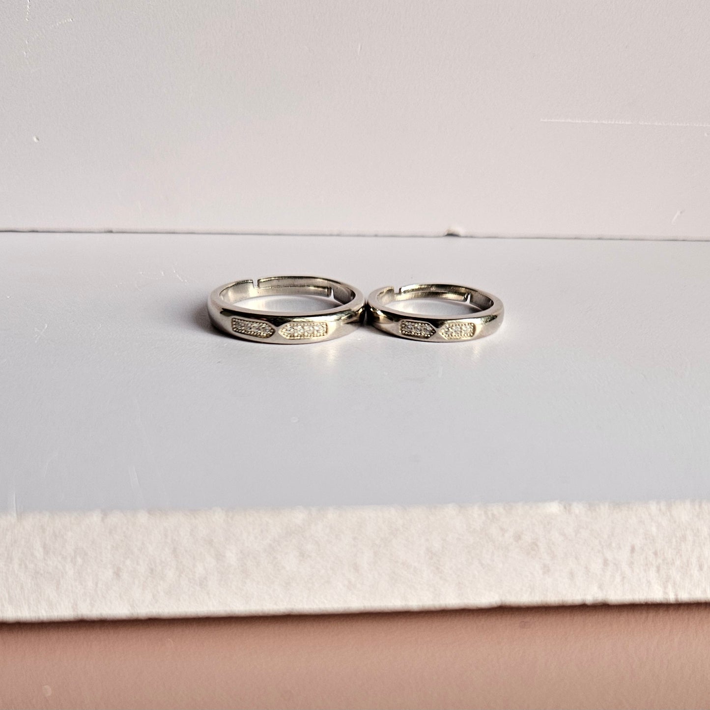 Hex small stone band adjustable Silver Couple Ring