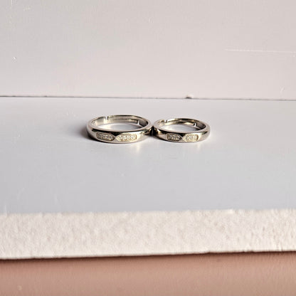 Hex small stone band adjustable Silver Couple Ring