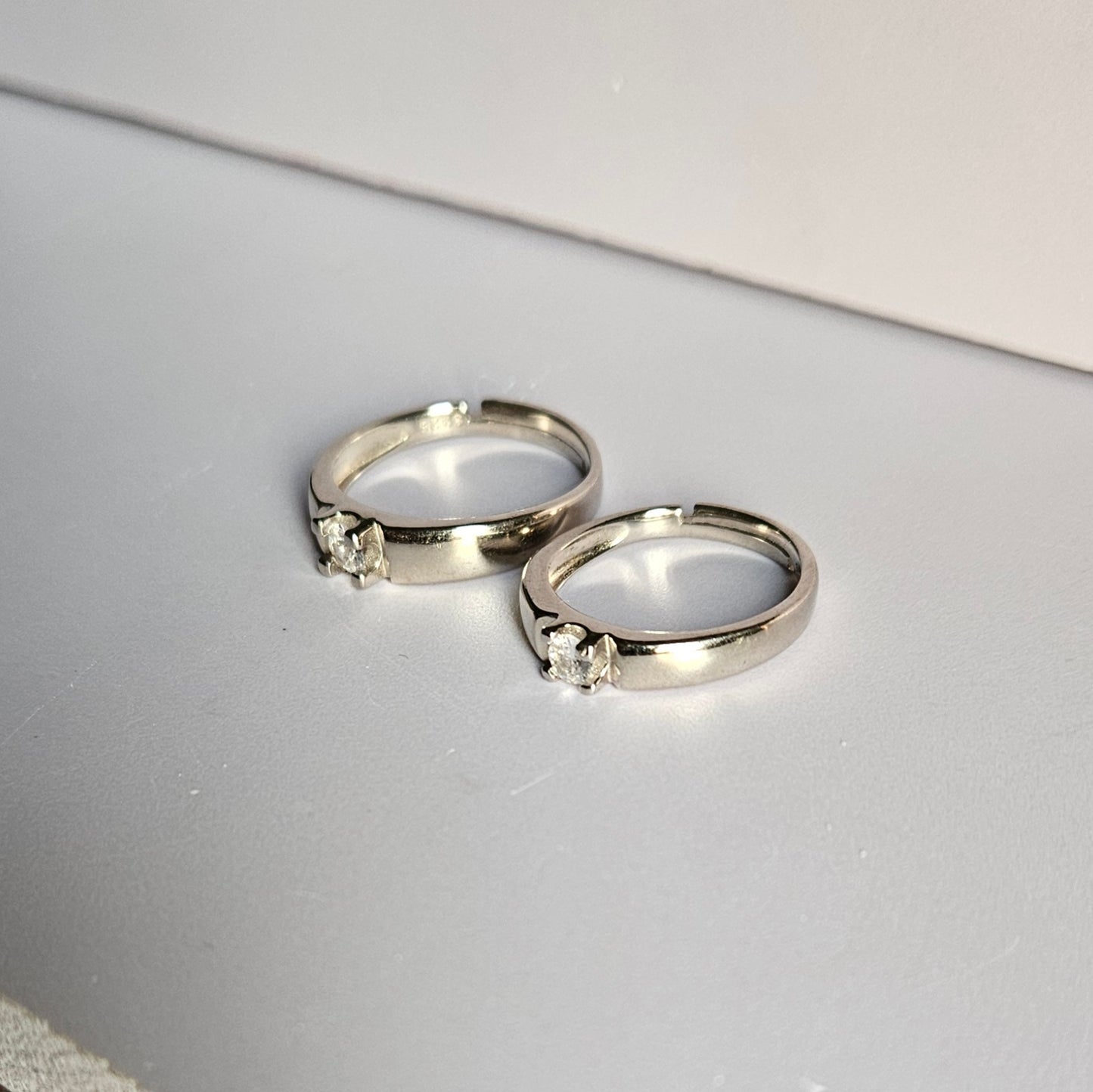 Annie Solitaire adjustable Silver Couple Ring