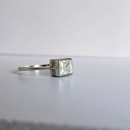 Square Cut Solitaire Silver Ring