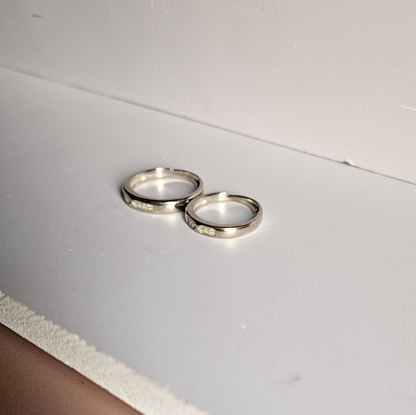 Hex small stone band adjustable Silver Couple Ring
