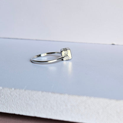 Square Cut Solitaire Silver Ring