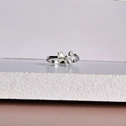 Sparkly Bow Silver Ring
