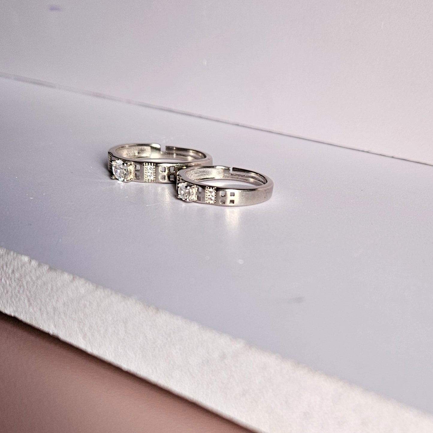 Marcus Solitaire adjustable Silver Couple Ring