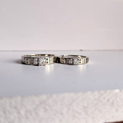 Marcus Solitaire adjustable Silver Couple Ring